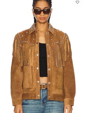 Fringed Suede Western Jacket in Brown
